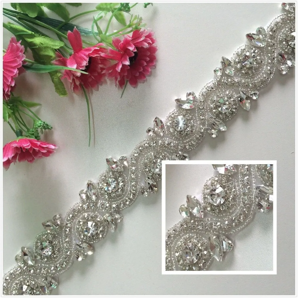 BDACY.HCMY Handmade Rhinestone Fringe Patch Trim Crystal Beaded Applique For Sewing Crafts Wedding Party Decoration Bridal Dress