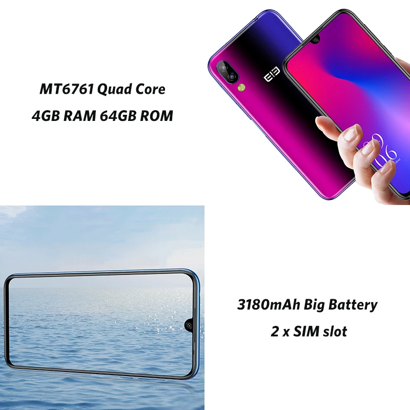 Elephone A6 Mini 4 ГБ 32 смартфон 5 71 дюймов экран водослива мобильный телефон Android 9 0 MT6761
