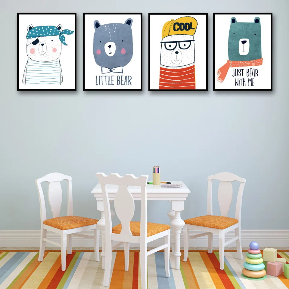 Nordic Cartoon Bear Animal Canvas Art A4 Posters and Prints Modern