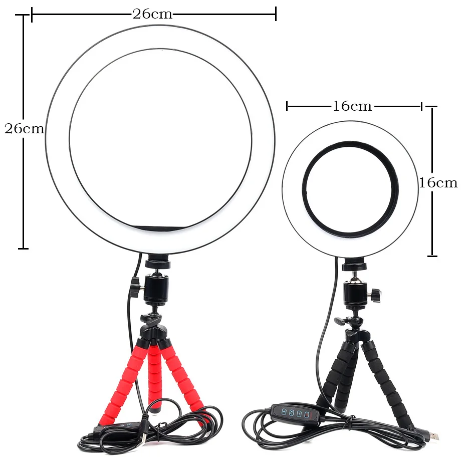 Фон для фотосъемки с регулируемой яркостью 16/26 см светодиодный селфи кольцо светильник Youtube мобильного телефона в реальном времени для студийной съемки, кольцевая лампа с держателем для телефона USB Plug штатив-Трипод
