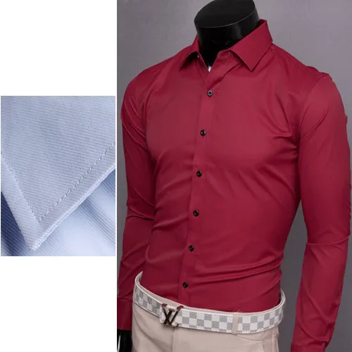 Новинка Весна Плюс Размер Мода маленькие полосатые/неясные мужские платья повседневные тонкие рубашки подходят с длинными рукавами Camisa Masculina M-3XL - Цвет: Wine Red