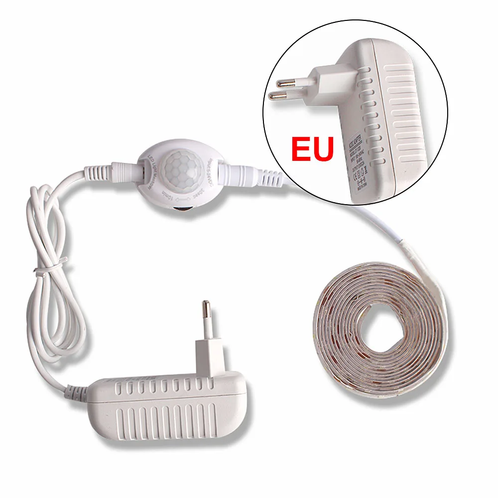 LED Strip EU Светодиодная подсветка для шкафа с датчиком движения, светодиодная лента для шкафа, 12 В, водонепроницаемая лампа для шкафа, кровати, 220 ЕС, источник питания - Цвет: LED Strip EU