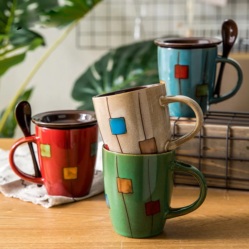 

Jia-gui luo Creative Ceramic Cups Morning Cup Breakfast Milk Coffee mug Small Square Pattern Cute mugs