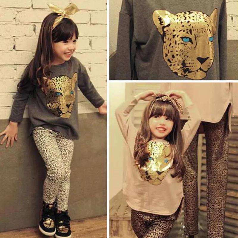 LILIGIRL/комплекты хлопковой одежды из 2 предметов для маленьких девочек, детские топы с тигром+ леопардовые леггинсы, костюм со штанами для лета, детская одежда