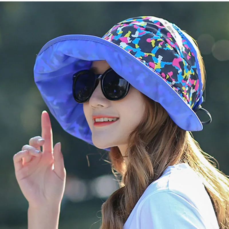 2018 Summer Women's Reversible Empty Top Sun Hat Wide Large Brim