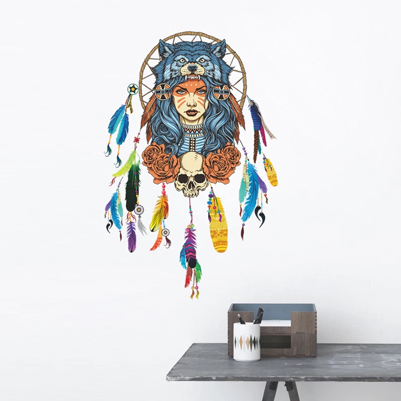 

Colorful Dream Catcher Flying Feather Wall Stickers For Symbol Indian Home Decor Bedroom Living Room Wall Decal Mural Art Poster