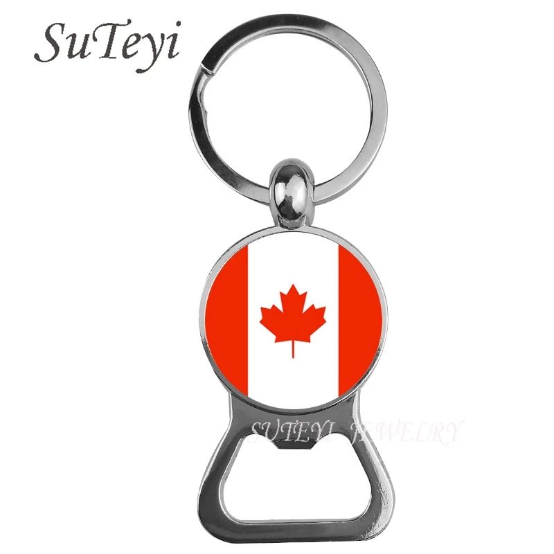 

NEW Haiti / Honduras / Canada Flag Logo key chain Day Celebration Silver Plated Beer bottle opener Key ring Jewelry Holiday Gift