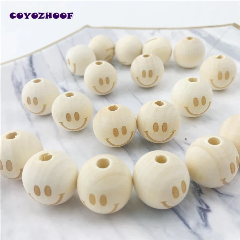 

Round 20mm Wooden Beads DIY Necklace Wooden Beads Smiling Face Unfinished 40 Pieces Baby Teether Wooden Teething Beads