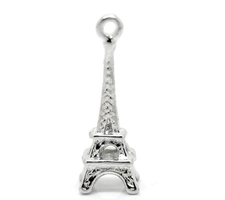 

Doreen Box Lovely 50PCs Silver Tone Eiffel Tower Paris Charm Pendants 24x8mm(1"x3/8") (B21003)