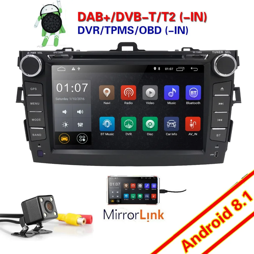 Top 8" 2Din Android 8.1 Car CD DVD Player  For Toyota Corolla 2007-2011 Stereo Radio GPS SatNavi Bluetooth WIFI DAB Headunit HD 2