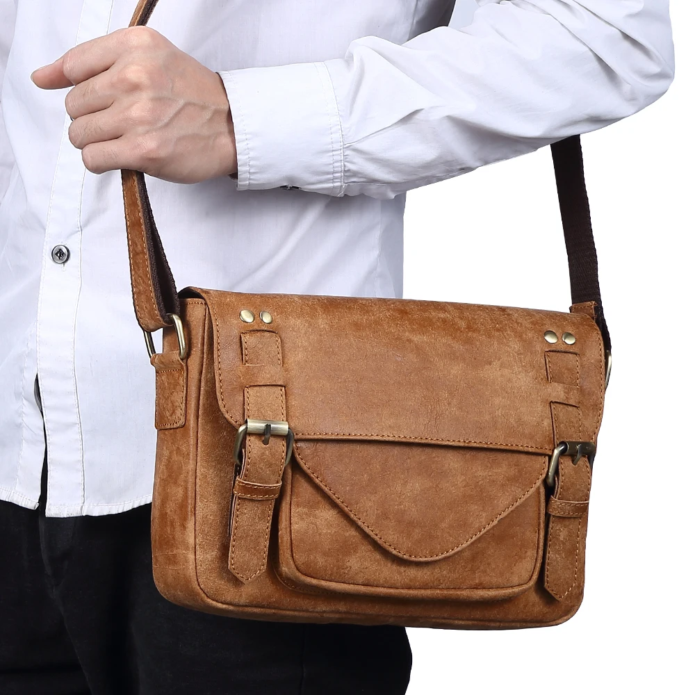 

Men Vintage Messenger Bags Genuine Leather Shoulder Bags Crossbody Bag Men Leather Multifunction ipad Male Business Handbag