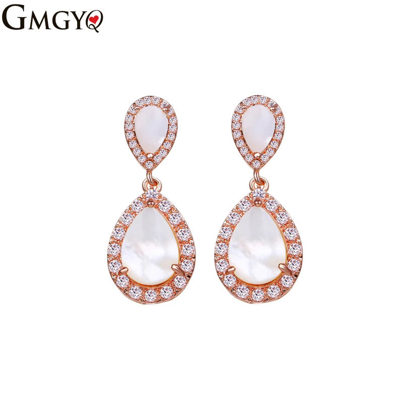 

GMGYQ Luxury Fashion Water Drop Earing For Women Rose Gold Mosaic Shellstone Bohemian Jewelry Trending Products 2018