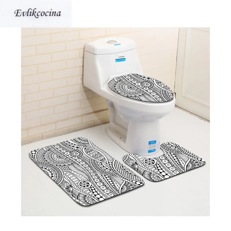 3 шт. черный узор Banyo ванная комната ковер Туалет U тип коврик для ванной комплект Нескользящие Tapis Salle De Bain Alfombra Bano