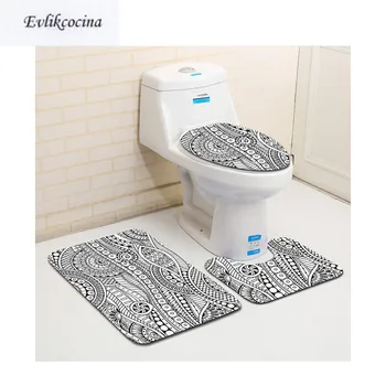 

Free Shipping 3pcs Black Pattern Banyo Bathroom Carpet Toilet U Type Bath Mat Set Non Slip Tapis Salle De Bain Alfombra Bano