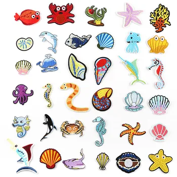 

100pcs Wholesale Animal Starfish Patches Embroidered Iron On Clothing Sea Food Patch Stickers Clothes Applique Decoration