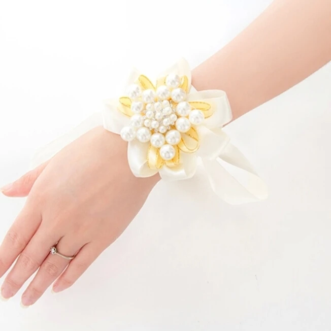 Bride Bridesmaid Wrist Corsage Wedding Diy Flowers Pearls Silk Bride Bridesmaid Wrist Corsage Wedding Diy Flowers Pearls Silk Bracelet Decor Women Wreath Accessories Sh001 In Artificial Dried From Home