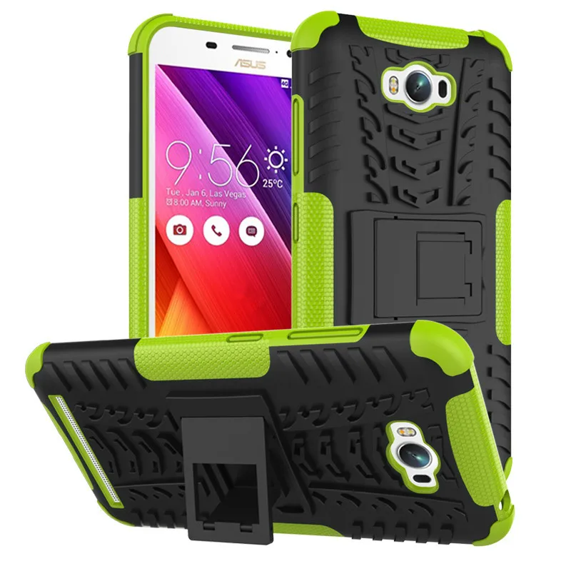Для Asus Zenfone Max ZC550KL 5,5 дюймовый чехол для телефона 2in1 Двойной Слои подножка повышенной прочности бронированный противоударный Гибридный чехол-накладка на заднюю панель из силикона - Цвет: Зеленый