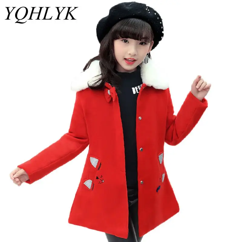 

New Fashion Autumn Winter Girls Coat 2018 Han edition Slim Thicken Princess Woolen Overcoat Sweet Casual Kids Clothes 5-13Y W147