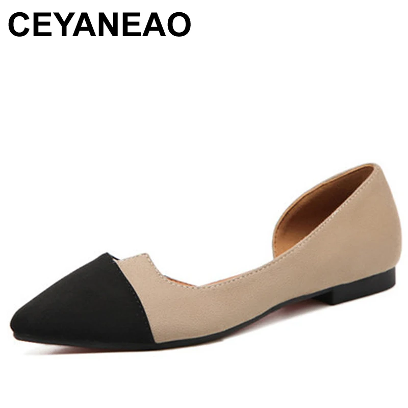 

CEYANEAO2018Patchwork side hollow out flats korean design velvet moccasins girls ballet flats woman new casual single shoes E851