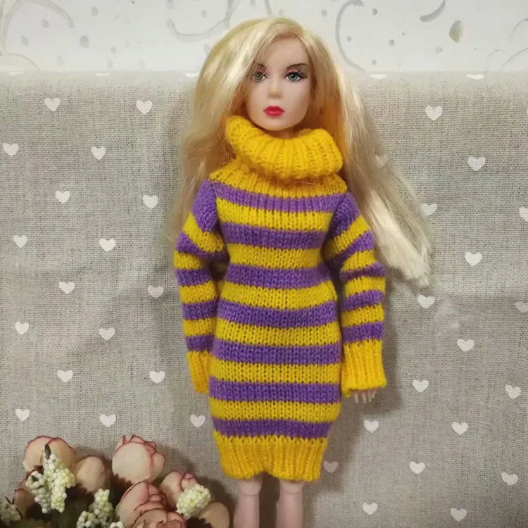 Костюм для Барби, кукла pullip, аксессуары, принцесса, повседневный костюм, топ, пальто для куклы Барби, одежда, свитер, белый, черный, желтый 1/6