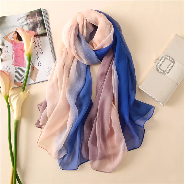 Роскошный бренд летний градиентный шелковый шарф для женщин мягкие обертывания и шали за бортами бандана пляжный Хиджаб Женский платок - Цвет: 5