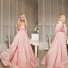 Eightree Long Bell sleeve Evening Dress Strapless Shoulder Pink/Sky Blue Party Sweet Dress Front Split with Belt Long Prom Dress wrap split front bell sleeve top
