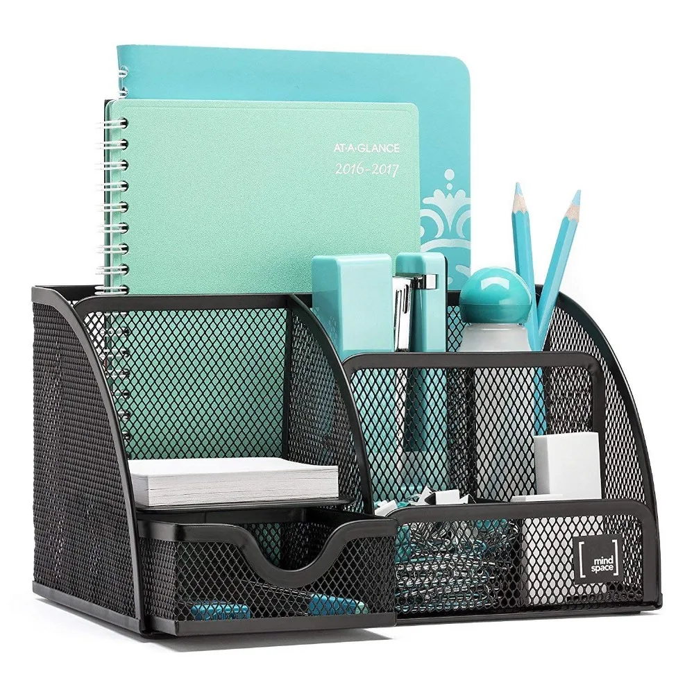  Mesh Metal Made Pen Holder Pencil Storage Ruler Stand Desk Organizer Office Stationery Container Sq