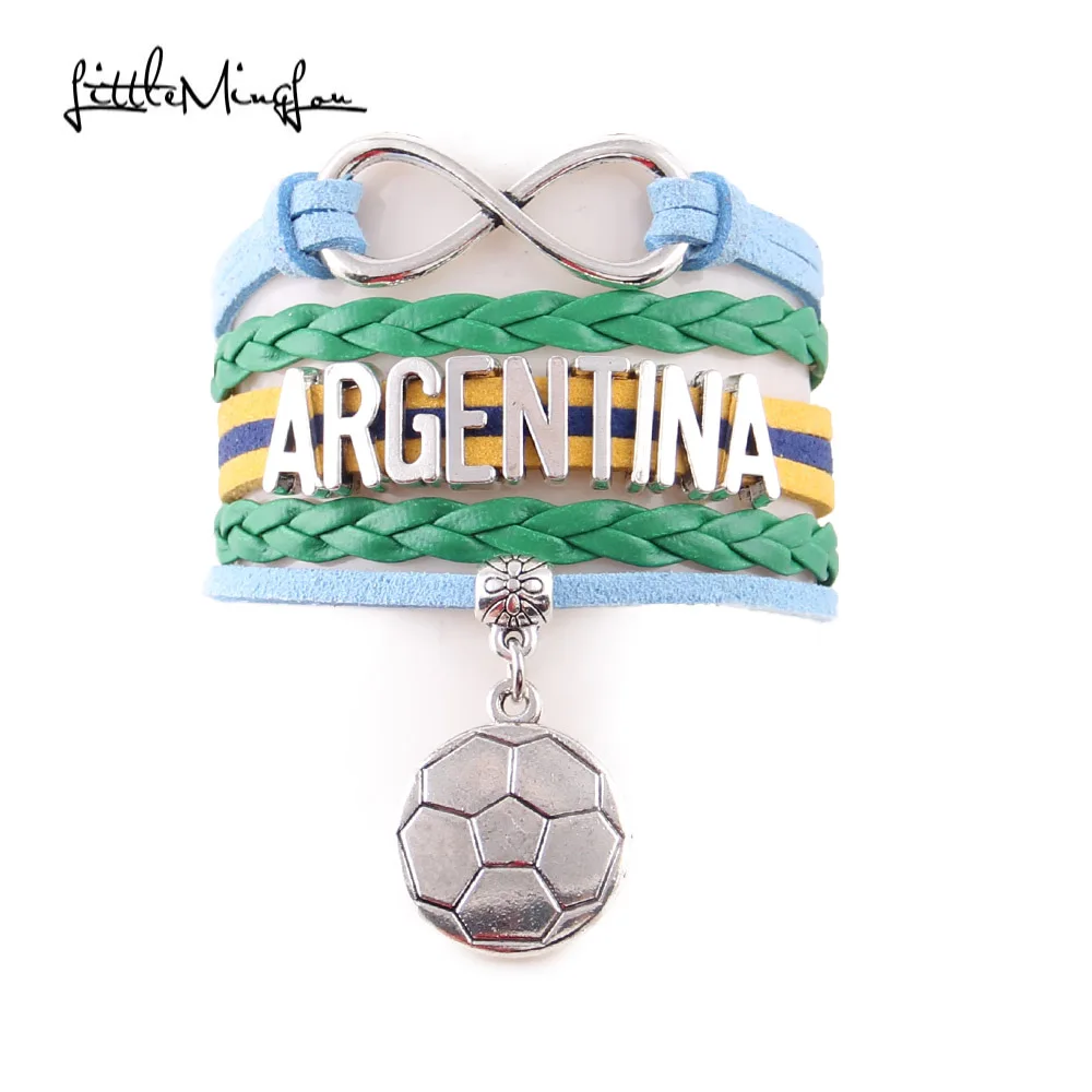 

Little Minglou Infinity charm Argentina bracelet soccer charm leather wrap men bracelets & bangles for women jewelry