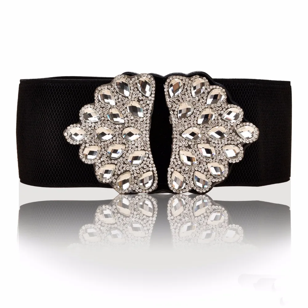 Vanled White Gemstone Women Belt Jeweled Rhinestones Elastic Belts