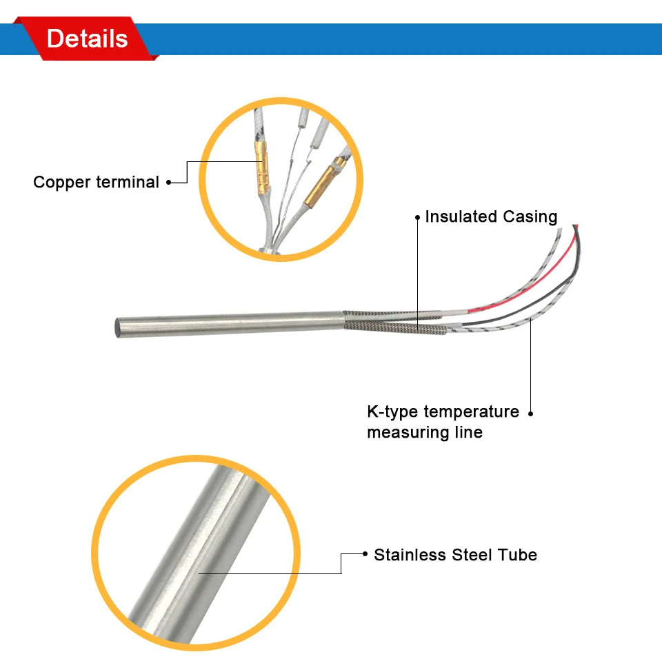 LJXH патронный нагревательный элемент 220 В с одной головкой нагревательная труба диаметром 12 мм с термопарой типа K 304 из нержавеющей стали 200 Вт/300 Вт/400 Вт