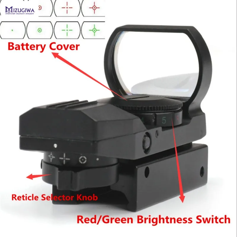 

MIZUGIWA Holographic 4 Reticle Reflex Tactical Red Green Dot Sight Scope 20mm/11mm Rail Hunting Gun Para Arma Airsoft Pistol