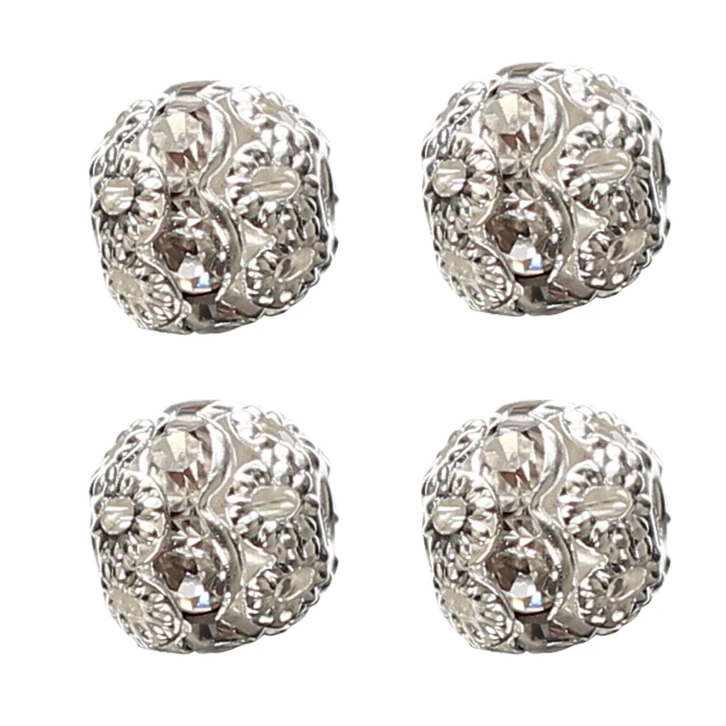 100pcs/lot 8MM silver plated Crystal Spacer Loose Beads Silver Plated Pave Metal Balls beads | Украшения и аксессуары