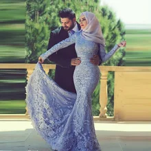 Muslim Evening Dresses Long Sleeves Robe De Soiree Lace prom Dress 2017 Party Gown Hijab Elegant Evening Gowns Mermaid