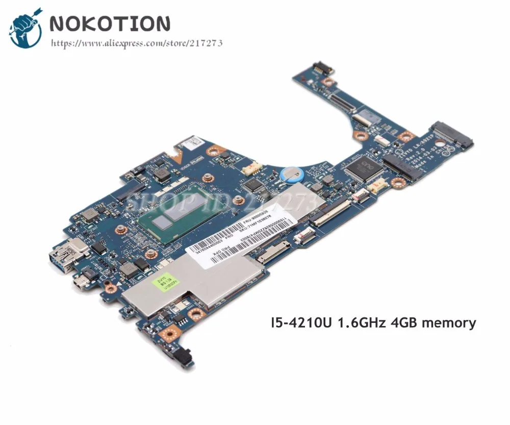 

NOKOTION For Lenovo yoga 2 13 Laptop Motherboard 13.3 inch SR1EF i5-4210U 1.6GHz 4GB memory ZIVY0 LA-A921P Full tested