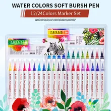STA 12/24/36 цветов акварель кисти маркер для белой доски мягкой щеткой на ногтях живопись ручка для раскраски для взрослых комиксов Искусство Suppies