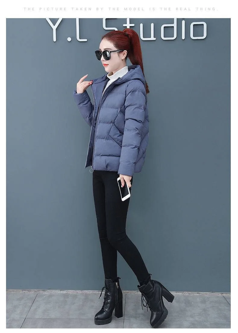 Vangul Casual Ladies Solid Padded Jacket Short Autumn Winter Wadded Jacket Women Hooded Coats Red Female Parkas Outwear New