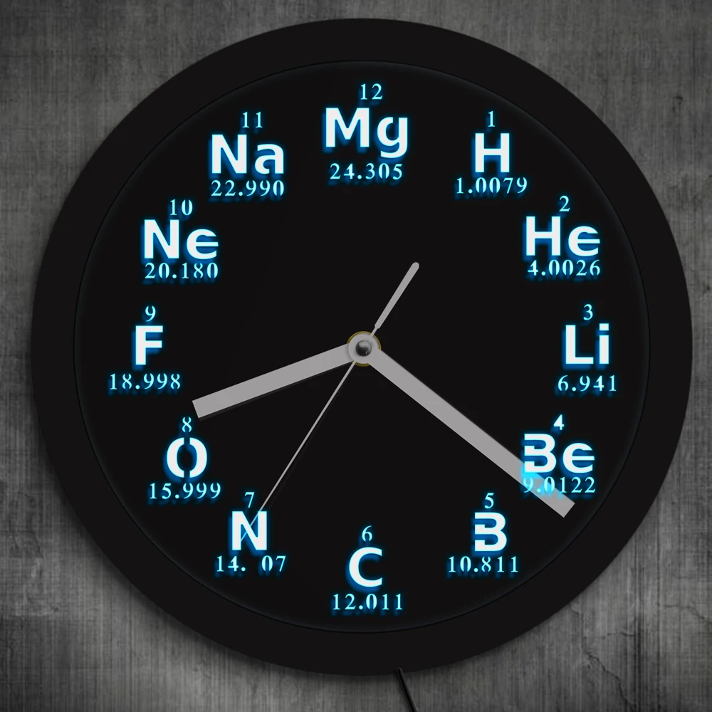 Периодической таблицы химических элементов настенные часы современный дизайн науки светодиодный освещение настенные часы химия наука ученика подарок для преподавателей