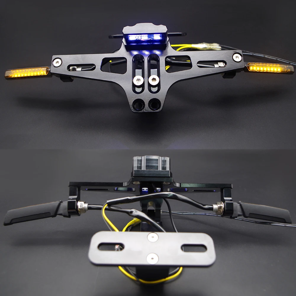  CNC Motorcycle License Plate Bracket holder Adjustable Flow LED for honda xr 400 kawasaki er6n ktm 