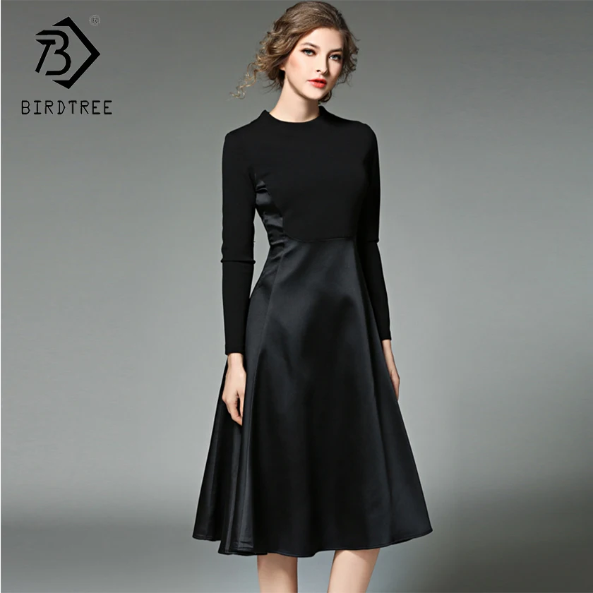 Preise 2019 Winter Neue Ankunft frauen Kleider Oansatz Mode Patchwork Mittlere Eleganz Reich Volle Hülse Schärpen Dünne Kleidung D88216L