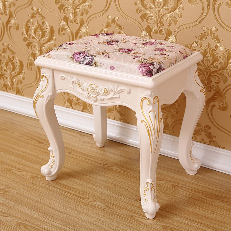 Европейский стиль твердый деревянный стул для кормления квадратная Ткань Арт туалетный модный табурет макияж домашняя скамья Красивая первая - Цвет: purple flowers