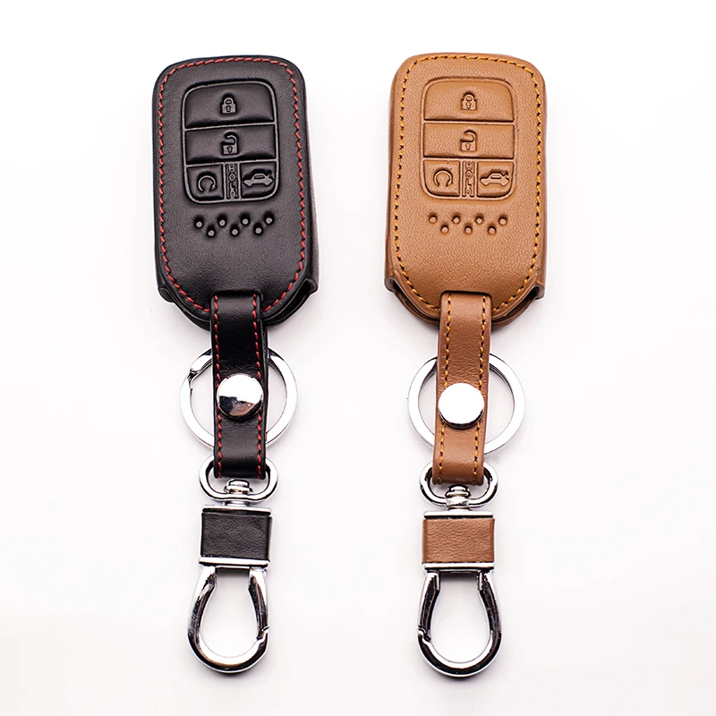 

Genuine Leather Car Remote Keychain Cover Case Bag for Honda 2016 2017 CRV Pilot Accord Civic Fit 4 Buttons Smart Key cases