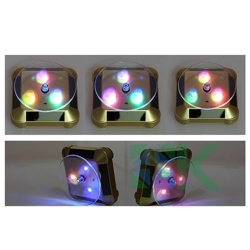 

Free shipping Rotating Solar Coin Display Base Coin/Phone/Watch Display Stand Holder With LED Light 360 Turnable Rotary Base