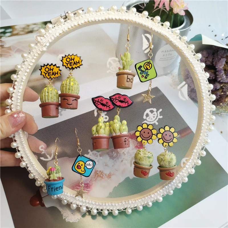 

Korea Handmade Cartoon Succulent plants Cactus Women Drop Earrings Bangle Earrings Fashion Jewelry Accessories-JQDPER140D5