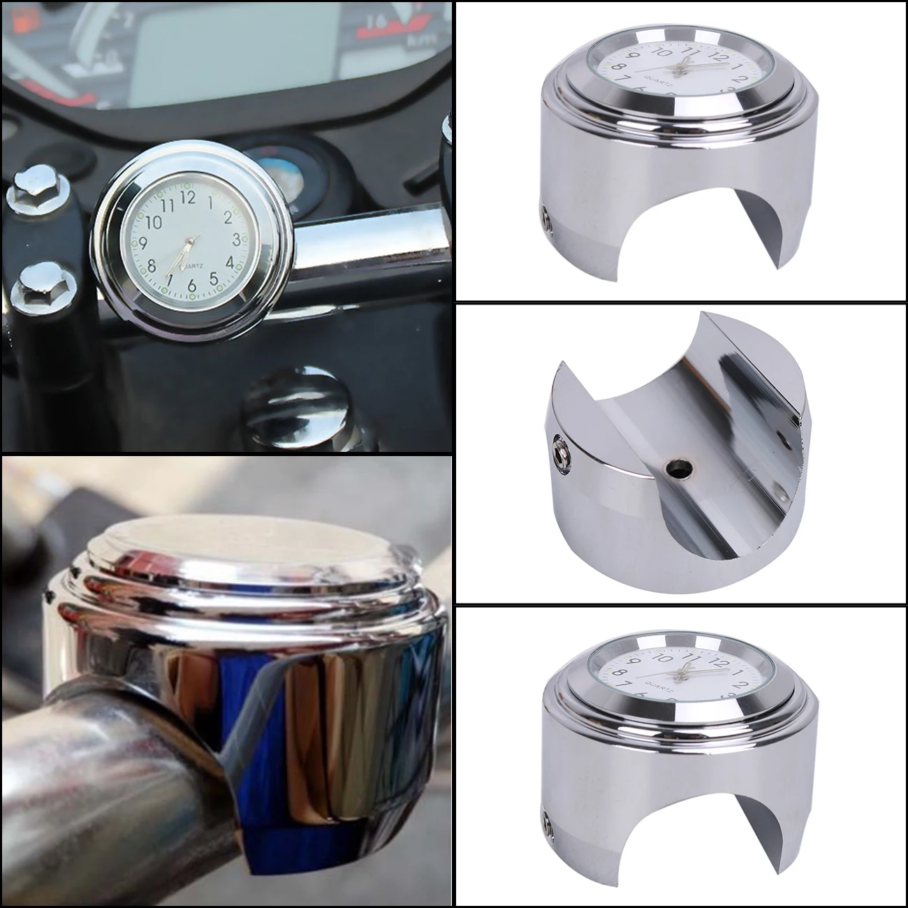 Universal Glow Waterproof Chrome Aluminum Motorcycle Clock 7/8" 1