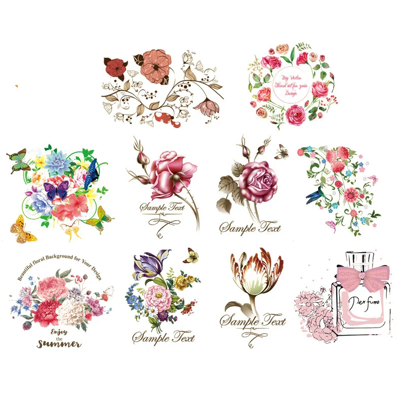 

Flower Heat Transfers Iron On Patches For Jeans T-shirt DIY Craft Stickers Applications For Clothes Decorative Appliques 47018