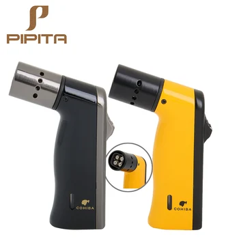 

Fashion Cohiba Style Cigar Lighters Windproof Torch lighter Four Jet Flame Refillable Inflatable Cigarette Gas Punch Lighter