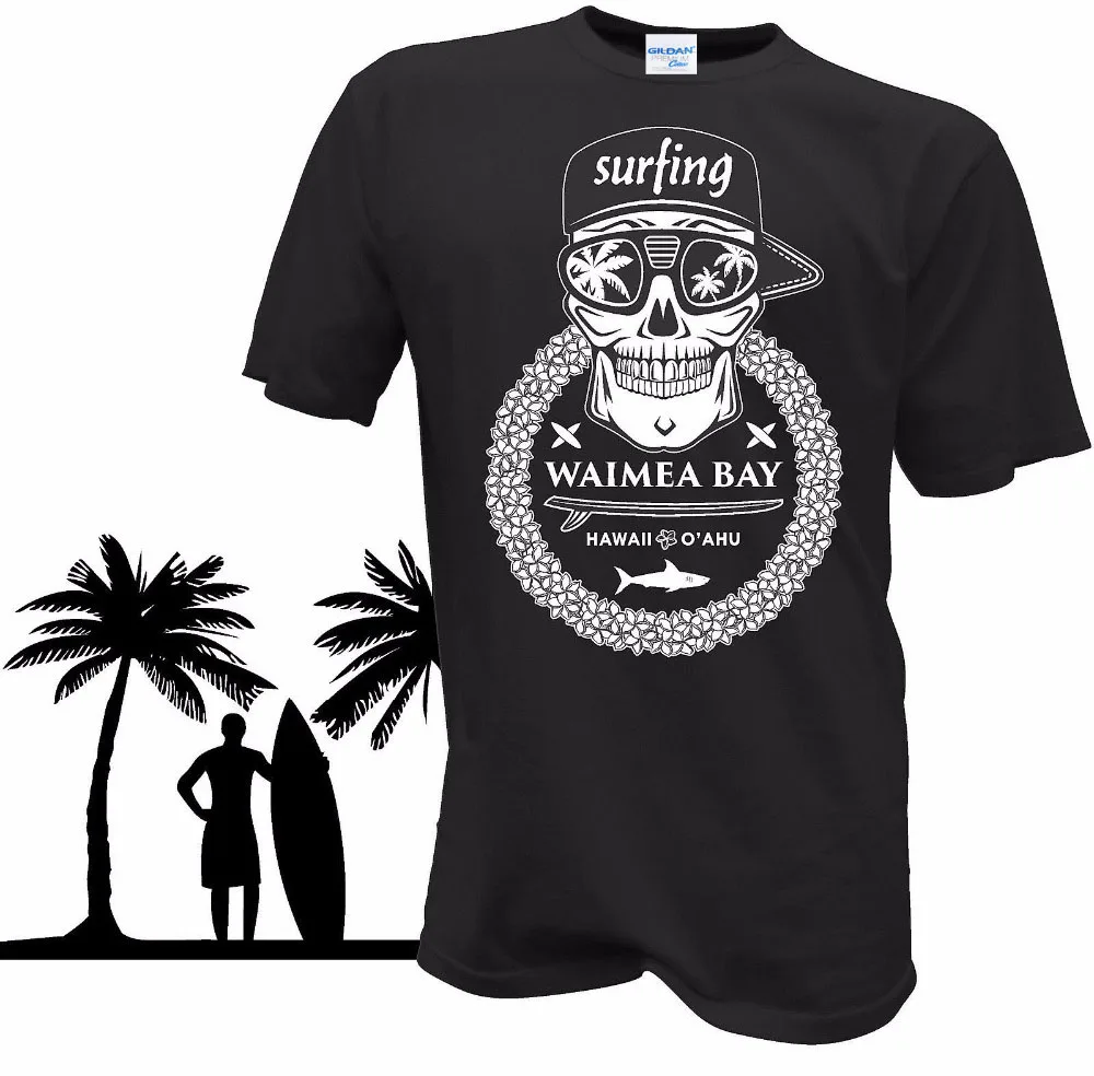 2018 Fashion Summer 100 Cotton T Shirt Hawaii Skull Surfer Surffer