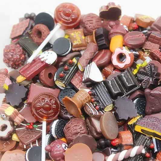 

20pcs Mix Designs Random Chocolate Series Resin Similation Food/Ice Cream /Dessert/ Lucky Bag DIY Phone Case Beauty Crafts