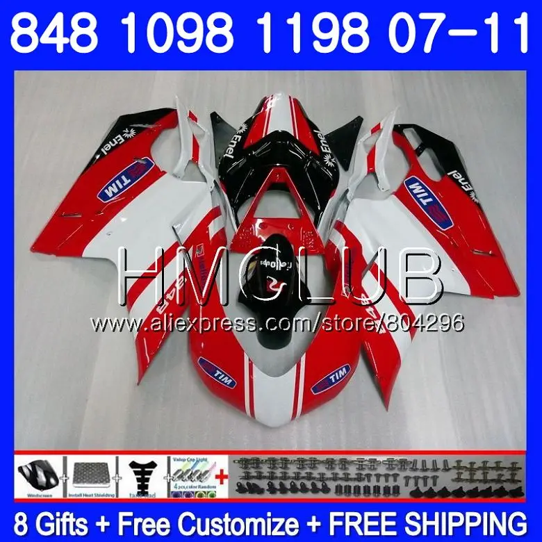 

Kit For DUCATI 848R 1098R 848 1098 1198 07 08 09 10 11 130HM.9 1098S 848S R 1198S 2007 2008 2009 2010 2011 Fairing Red white !