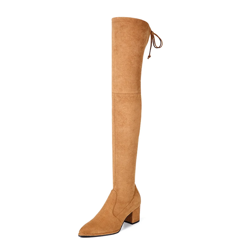 Donna-in/высокие сапоги до бедра; женские зимние высокие сапоги на шнуровке; ботфорты; осенние сапоги на высоком каблуке; botas; пикантная модная женская обувь - Цвет: Caramel